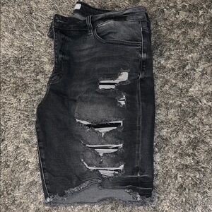 Distressed Black Denim Shorts